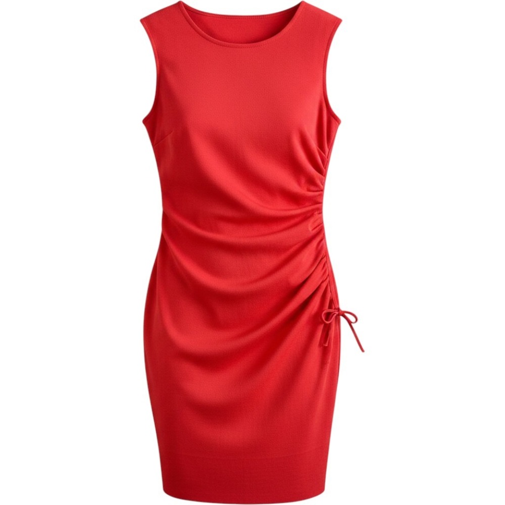 St‎ John Couture Coral Wool Blend Ruched Side Shift Dress Size 6 Milano Knit